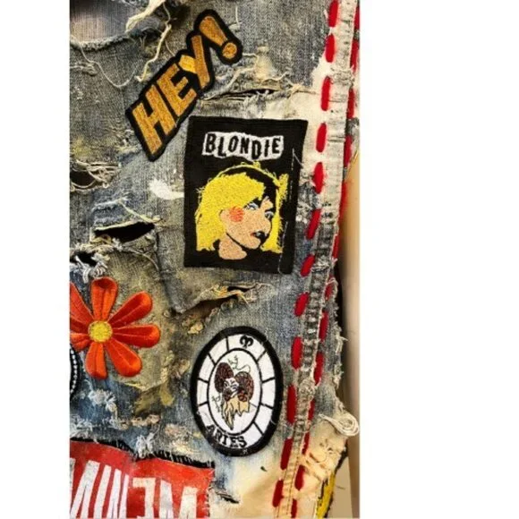 DREAM & DESTROY PUNK ROCK PATCH CUSTOM VINTAGE DENIM VEST - Picture 14 of 16